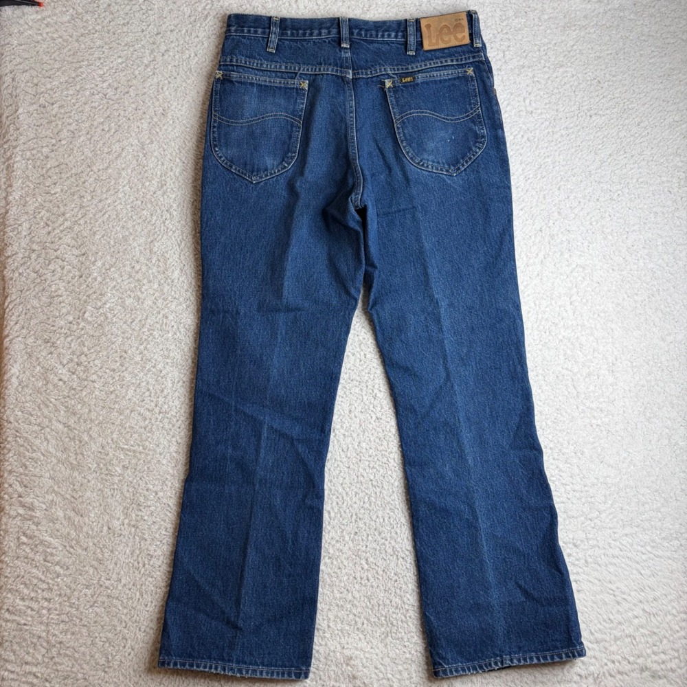 80s Lee Jeans Mens 34x30 (32x29) Made in USA Dark Wash Straight Leg Talon 42 Zip